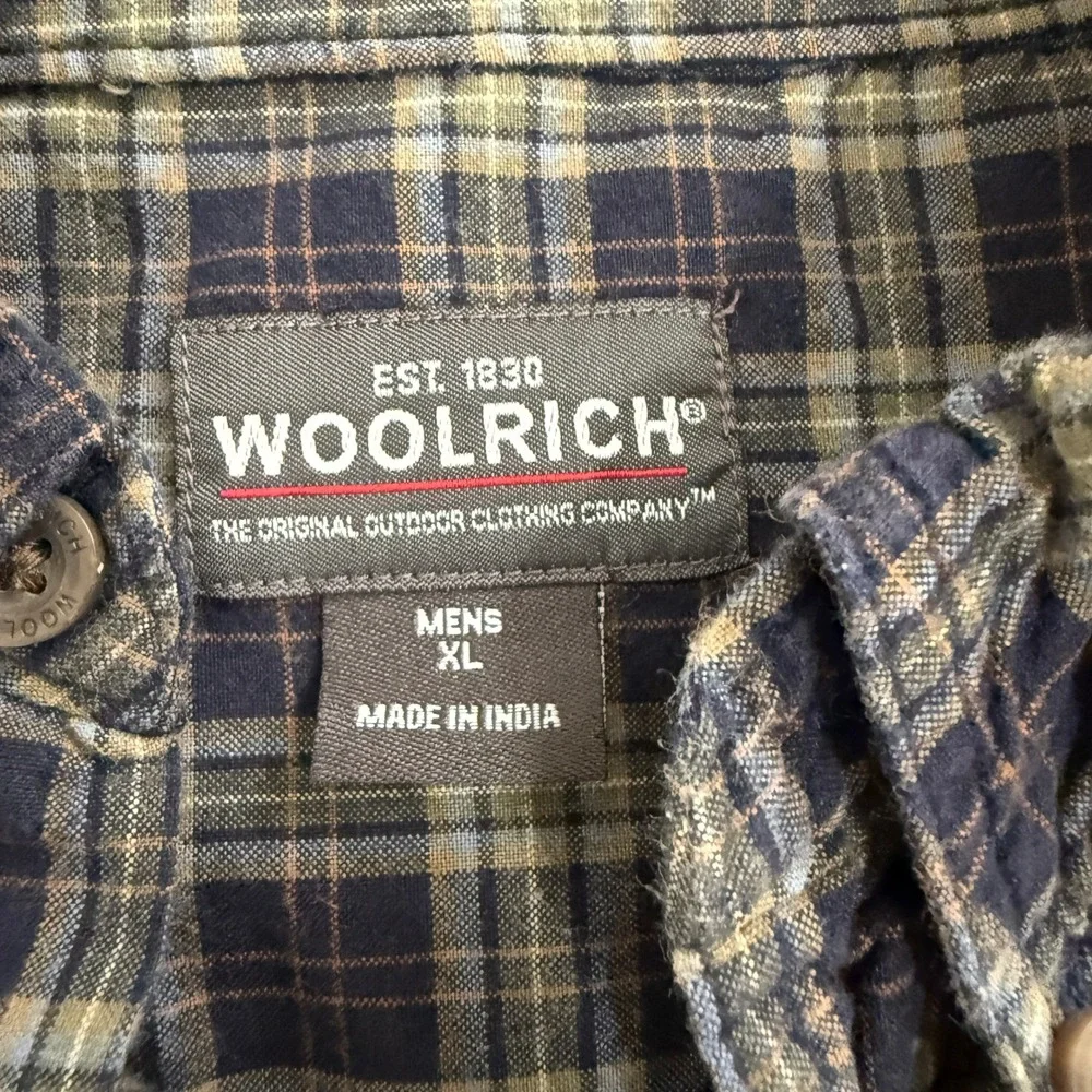 Woolrich Mens Flannel Button Up Shirt Long Sleeve Plaid XL Deep Navy Outdoor - Picture 4 of 9